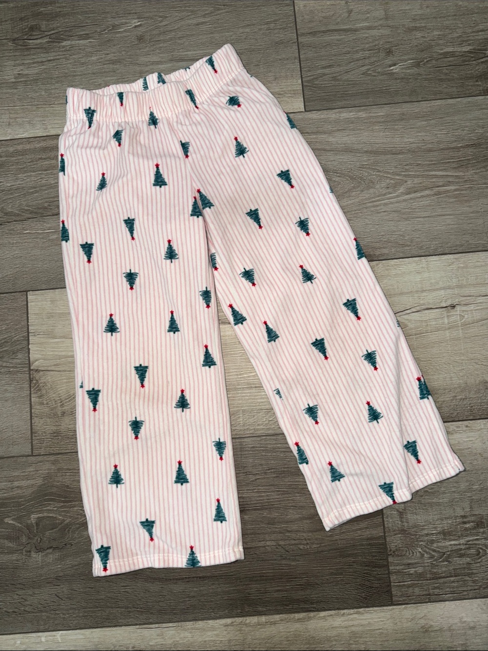 Kids Pink Striped Pajama Pants with Green Tree Print